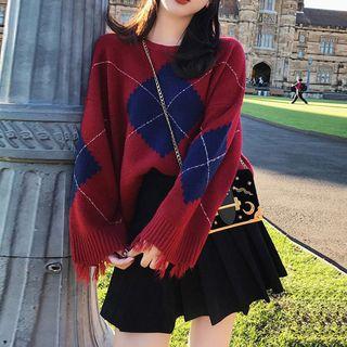 Set: Distressed Hem Sweater + Pleated Mini Skirt