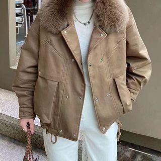 Fluffy Trim Double-breasted Jacket