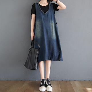 Sleeveless Hooded Denim Midi A-line Dress