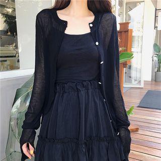 Plain Cardigan / Layered Midi Skirt