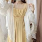 Sleeveless Lace Trim Midi A-line Dress / Light Jacket