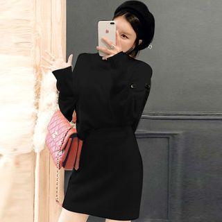 Set: Turtleneck Button-detail Sweater + Mini Knit Skirt