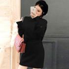 Set: Turtleneck Button-detail Sweater + Mini Knit Skirt
