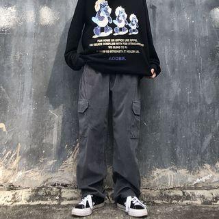 Side-pocket Corduroy Straight-cut Cargo Pants
