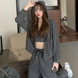 Long-sleeve Hoodie / Crop Camisole Top / Wide-leg Pants