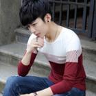 Striped Color Panel Long Sleeve T-shirt