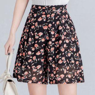 Print Wide Leg Chiffon Shorts