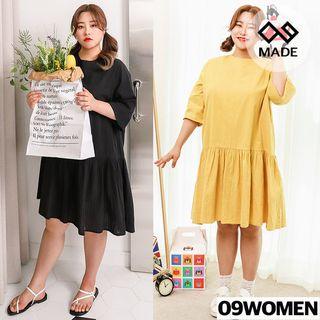 Plus Size 3/4-sleeve Frill-hem Midi Dress