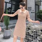 Short-sleeve Gingham Polo Knit Dress