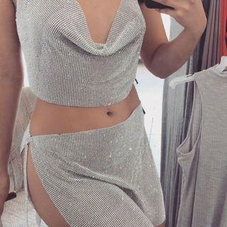 Set: Sparkly Chain Bralette + Mini Skirt