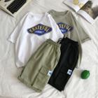 Wide-leg Cargo Shorts / Elbow-sleeve Lettering T-shirt