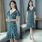 Collared Floral Short-sleeve A-line Dress