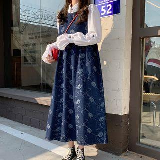 Sleeveless Denim A-line Dress Dark Blue - One Size