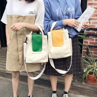 Canvas Contrast Flap Cover Crossbody Bag