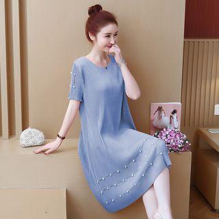 Short-sleeve Beaded Midi Dress