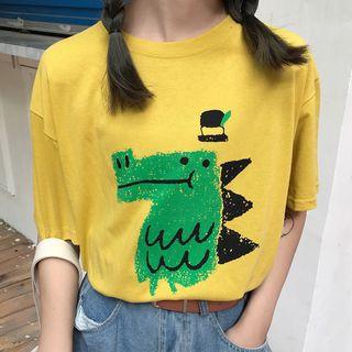 Short-sleeve Cartoon Dinosaur Printed T-shirt