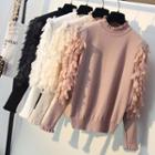 Mock Neck Feather-accent Sweater