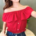 Off Shoulder Short-sleeve Blouse As Shown In Figure - One Size