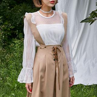 Detachable-suspender Lace-up Long Skirt