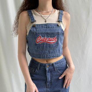 Lettering Denim Crop Tank Top