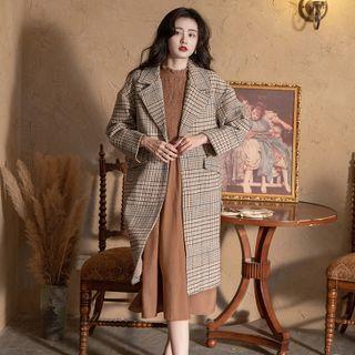 Notch Lapel Plaid Single-button Coat
