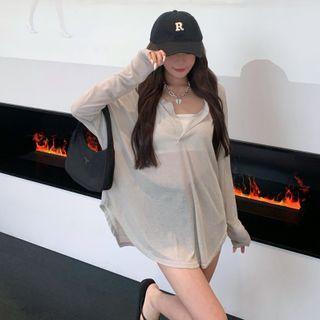 V-neck Long Sleeve See-through Oversize Top