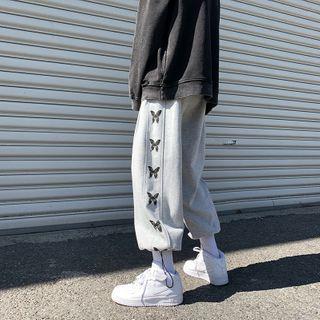 Elastic-waist Butterfly Print Jogger Pants