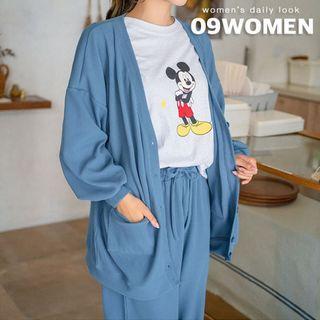 Plus Size Bishop-sleeve Ribbed Cardigan