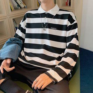 Striped Long-sleeve Logo Polo Shirt