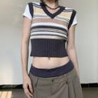 Striped Crop Knit Sweater Vest