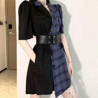 Patchwork Double-breasted Mini Dress