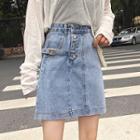 High Waist Mini A-line Denim Skirt