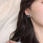 Faux Pearl Bow Ear Stud 1 Pair - 925 Silver - Black - One Size