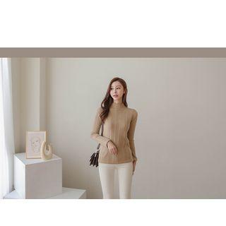 Set Of 2: Mock-neck Lettuce-edge Ribbed Knit Top
