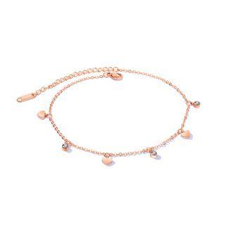 Simple And Romantic Plated Rose Gold Heart Shaped Cubic Zirconia Titanium Anklet Rose Gold - One Size