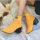 Lettering Block Heel Ankle Boots