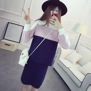 Set: Color Block Sweater + Mini Skirt