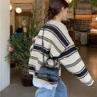 Striped Loose-fit Sweater Almond & Black - One Size