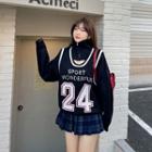 Mock Two-piece Cutout Lettering Sweater