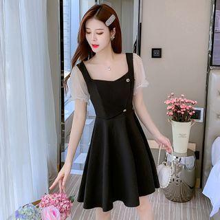 Short-sleeve Square-neck Chiffon Dress