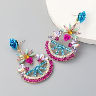 Rhinestone Drop Earring Pink & Blue - One Size