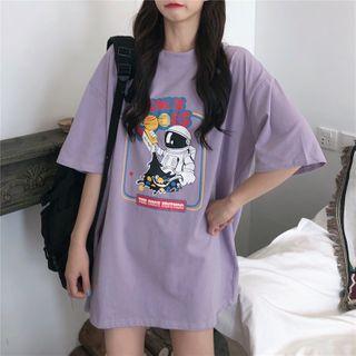 Oversized Cartoon Print Elbow-sleeve T-shirt