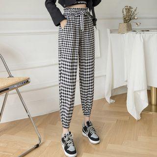 Tie-waist Check Harem Pants