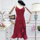 Spaghetti Strap Pinstriped Midi Dress