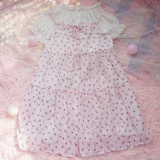 Spaghetti Strap Fruit Print Dress Light Pink - One Size