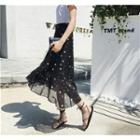 Star Print Midi Chiffon Wrap Skirt Black - One Size