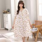 Short-sleeve Print Midi Sleep Dress