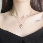 Heart Pendant Faux Pearl Necklace Love Heart Pearl Necklace - One Size