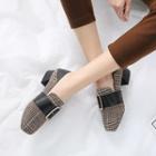 Buckled Check Block Heel Loafers