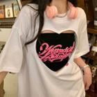 Set: Elbow-sleeve Heart Cutout T-shirt + Lettering Tube Top